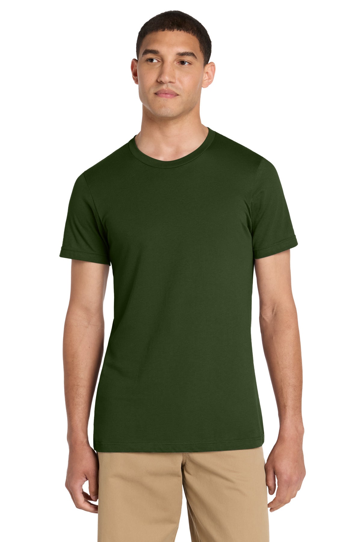 Front View of Dark Olive BELLA+CANVAS Unisex Jersey Short Sleeve Tee. BC3001 plain