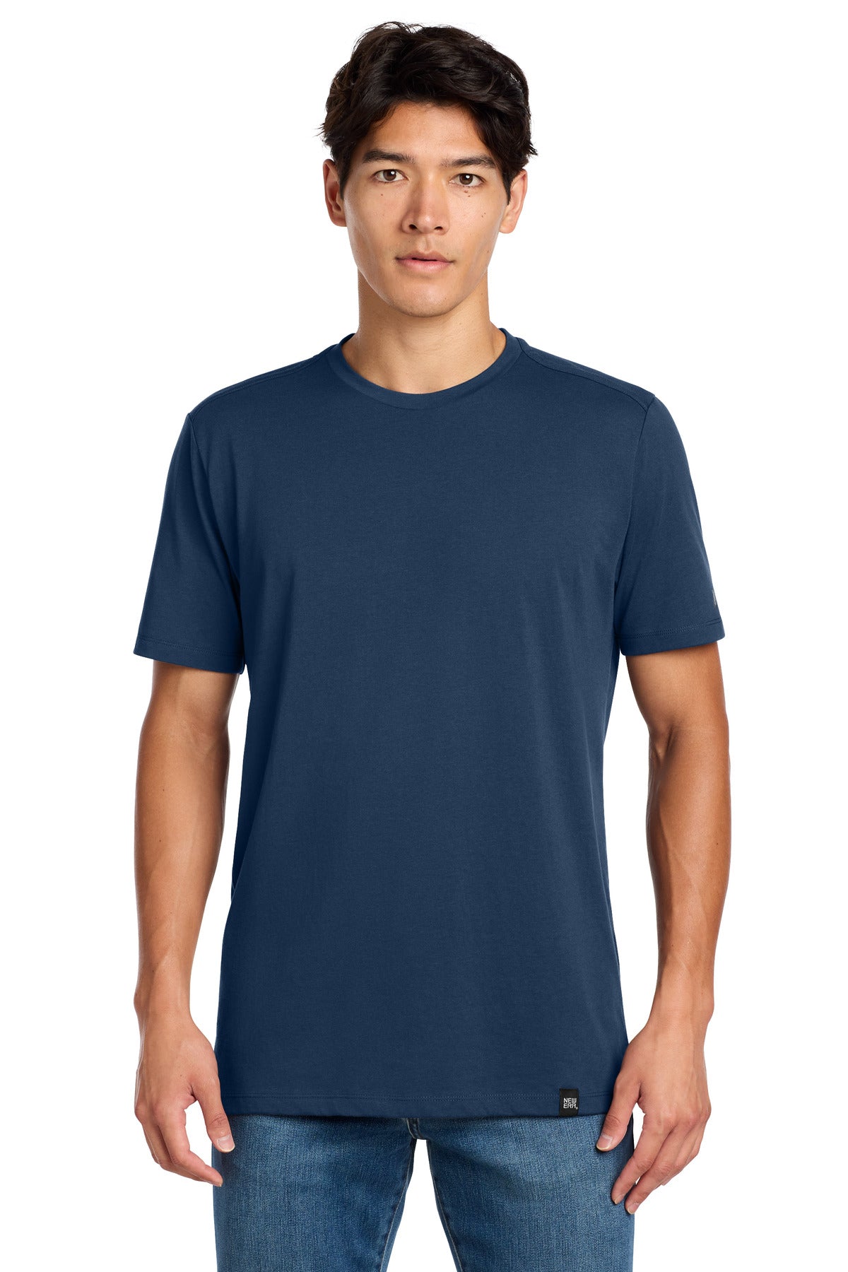 Front View of Dark Royal New Era Heritage Blend Crew Tee. NEA100 plain