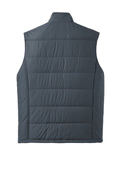 Front View of Dark Slate Port Authority Puffy Vest. J709 plain