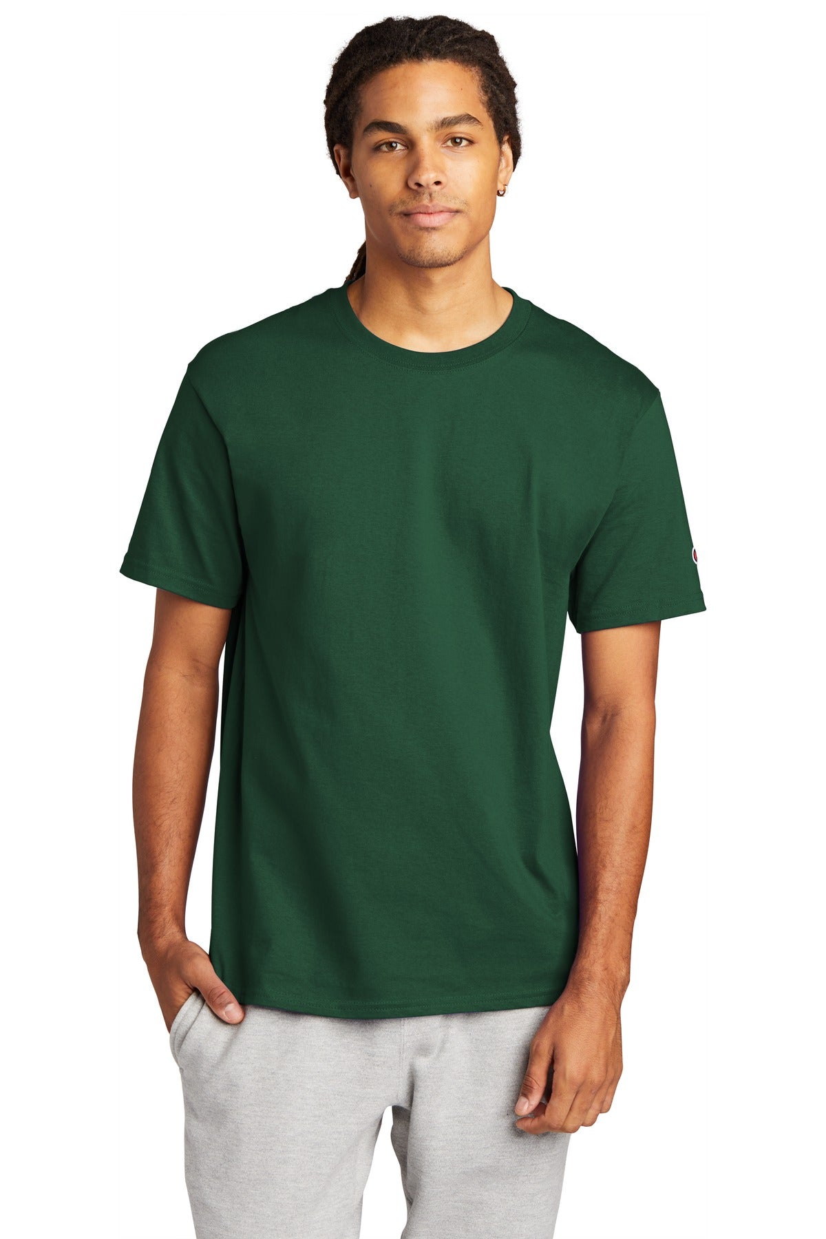 Front View of DarkGreen Champion Heritage 6-Oz. Jersey Tee T425 plain