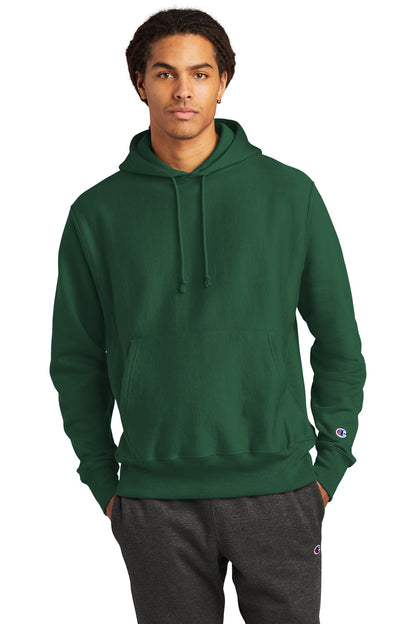 Front View of DarkGreen Champion Reverse Weave Hooded Sweatshirt S101 plain