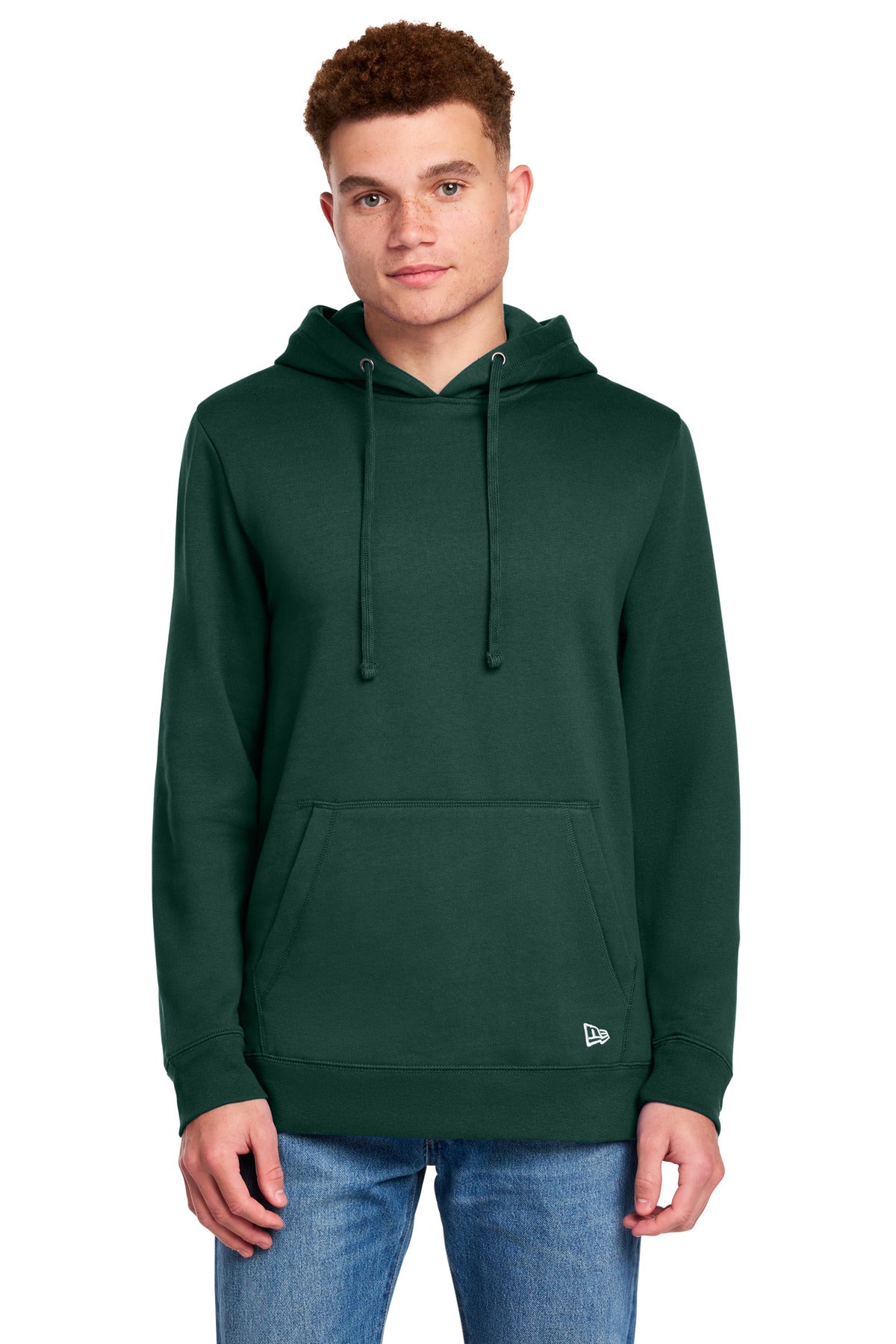 Front View of DarkGreen New Era Comeback Fleece Pullover Hoodie NEA550 plain