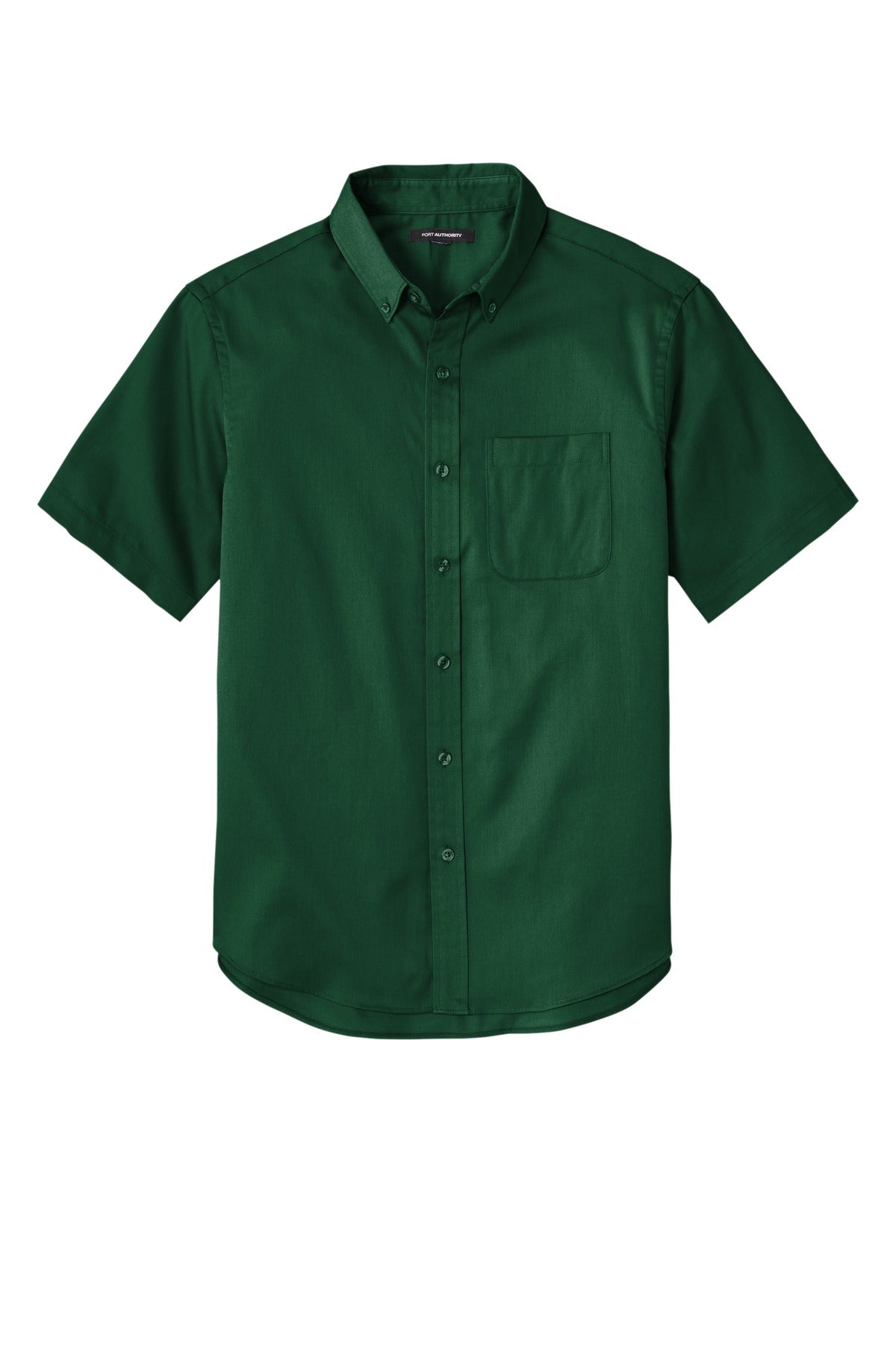 Front View of DarkGreen Port Authority Short Sleeve SuperPro React Twill Shirt. W809 plain