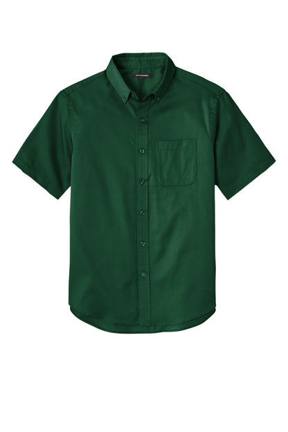 Front View of DarkGreen Port Authority Short Sleeve SuperPro React Twill Shirt. W809 plain