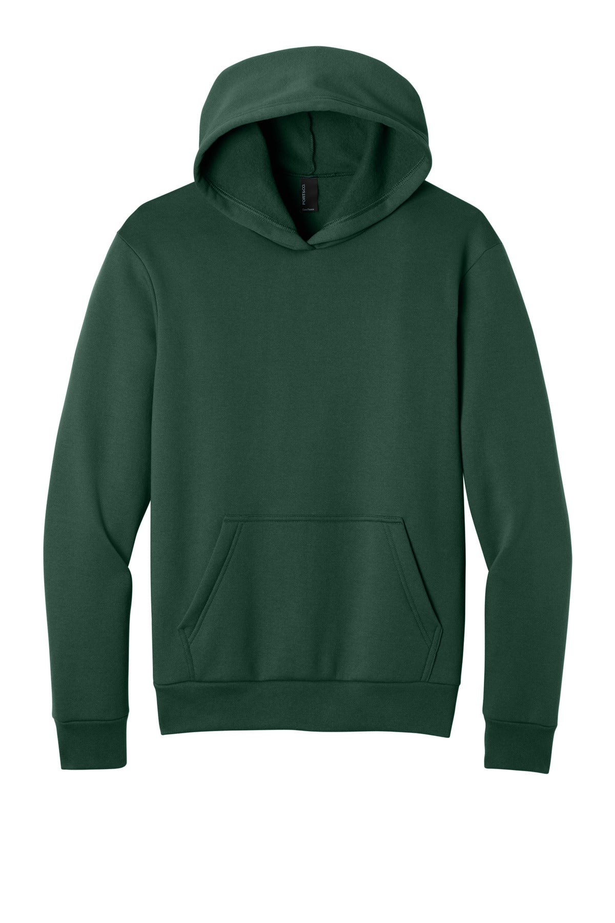 Front View of DarkGreen Port & Co Easy Fleece Pullover Hooded Sweatshirt PC68H plain