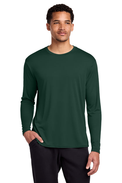 Front View of DarkGreen Port & Co Long Sleeve Performance Tee. PC380LS plain
