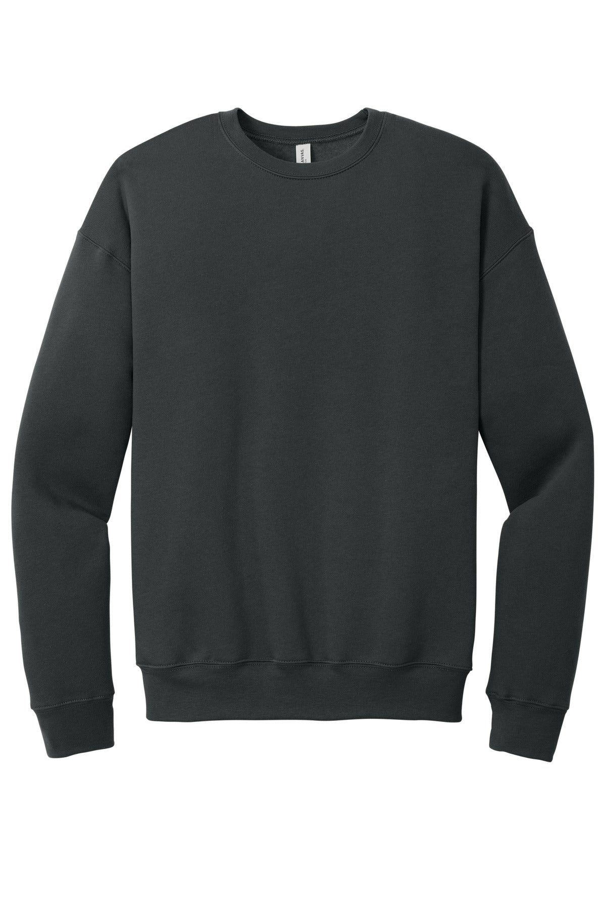 Front View of DarkGrey BELLA+CANVAS Unisex Sponge Fleece Drop Shoulder Sweatshirt. BC3945 plain