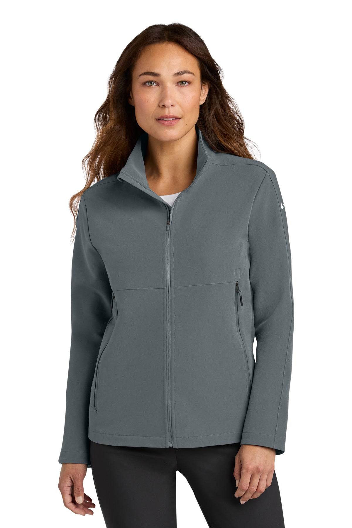 Front View of DarkGrey Nike Women's Full-Zip Soft Shell Jacket NKHM7937 plain