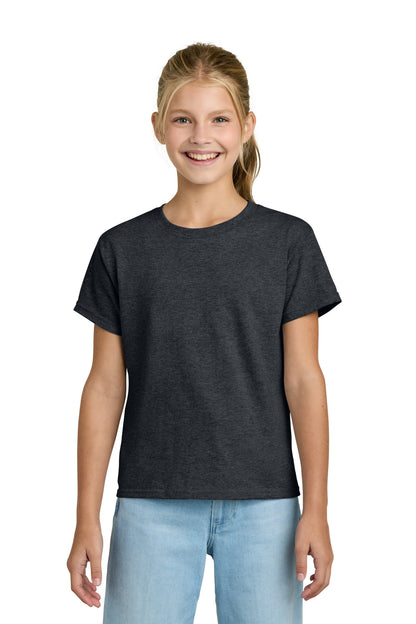 Front View of DarkHthr Gildan Youth Light Cotton Tee 3000B plain