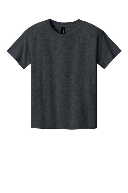 Front View of DarkHthr Gildan Youth Light Cotton Tee 3000B plain