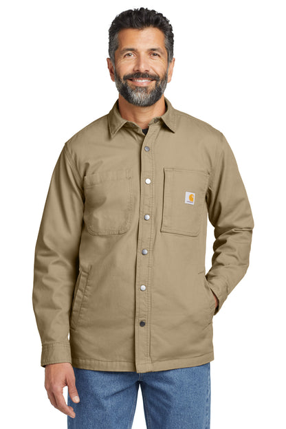 Front View of DarkKhaki Carhartt Rugged Flex Fleece-Lined Shirt Jac CT105532 plain