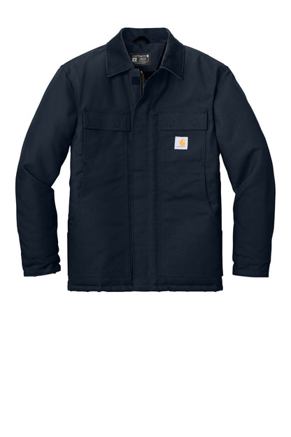 Front View of DarkNavy Carhartt Duck Traditional Coat. CT106674 plain