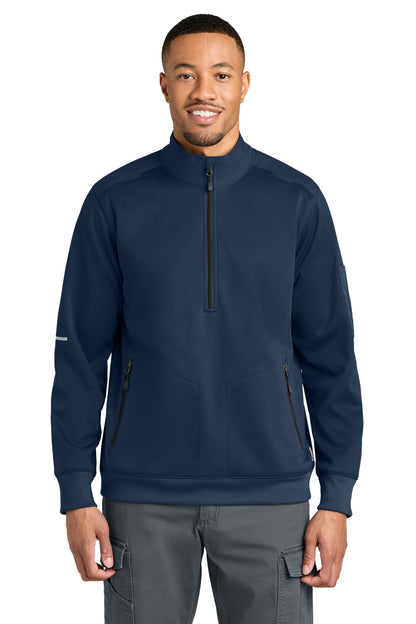 Front View of DarkNavy Carhartt FLD & RSCU 1/2-Zip Mid-Layer CTC86912 plain