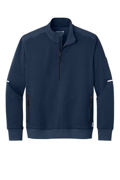 Front View of DarkNavy Carhartt FLD & RSCU 1/2-Zip Mid-Layer CTC86912 plain
