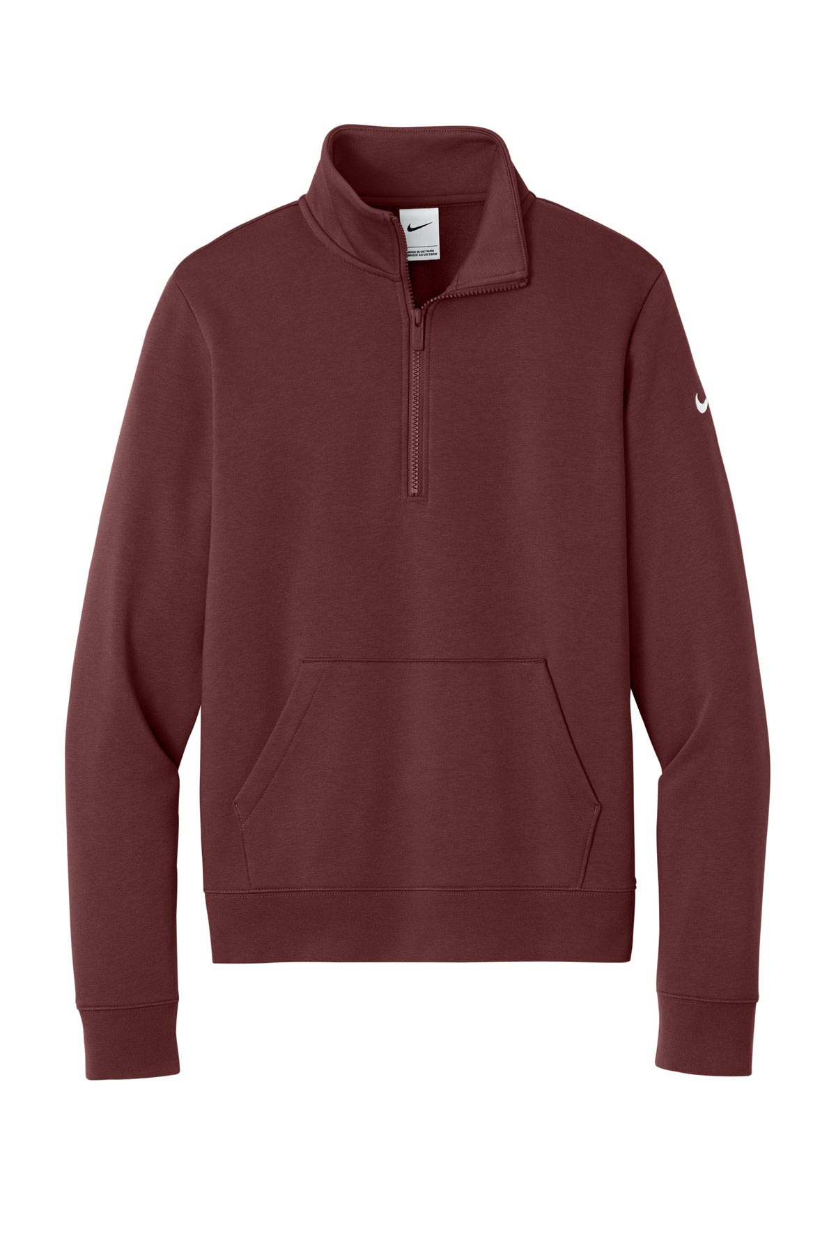 Front View of DarkTeamRd Nike Women's Club Fleece Sleeve Swoosh 1/2-Zip NKDX6720