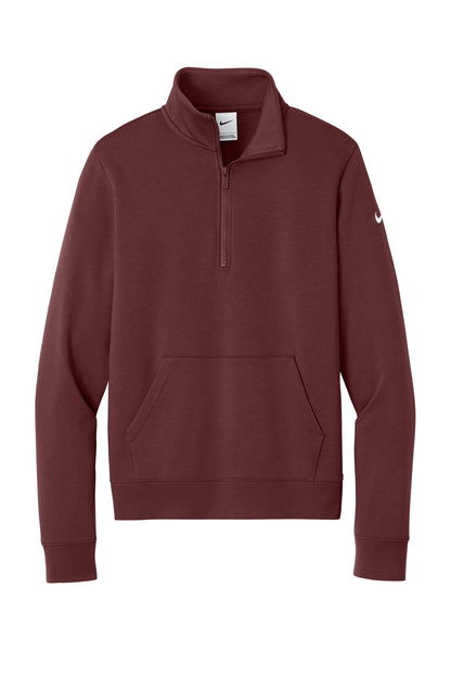Front View of DarkTeamRd Nike Women's Club Fleece Sleeve Swoosh 1/2-Zip NKDX6720
