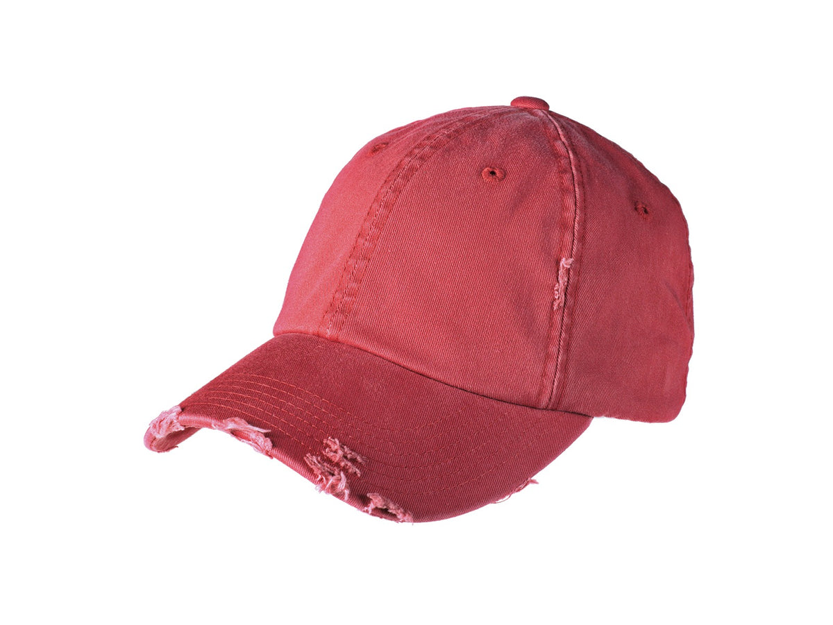 Front View of Dashing Red District Distressed Cap. DT600 plain