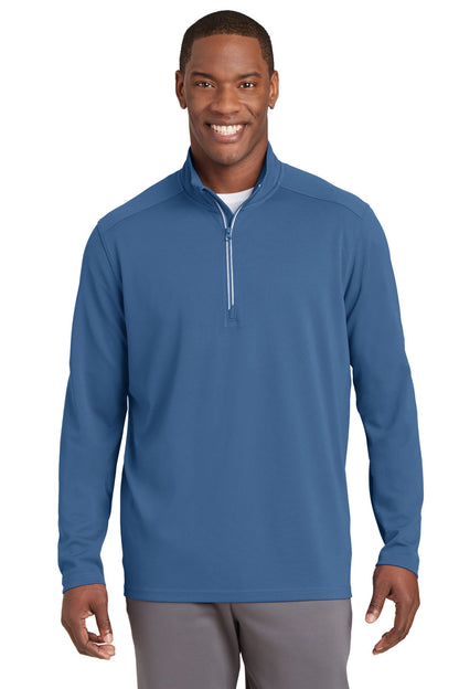 Front View of Dawn Blue Sport-Tek Sport-Wick Textured 1/4-Zip Pullover. ST860 plain