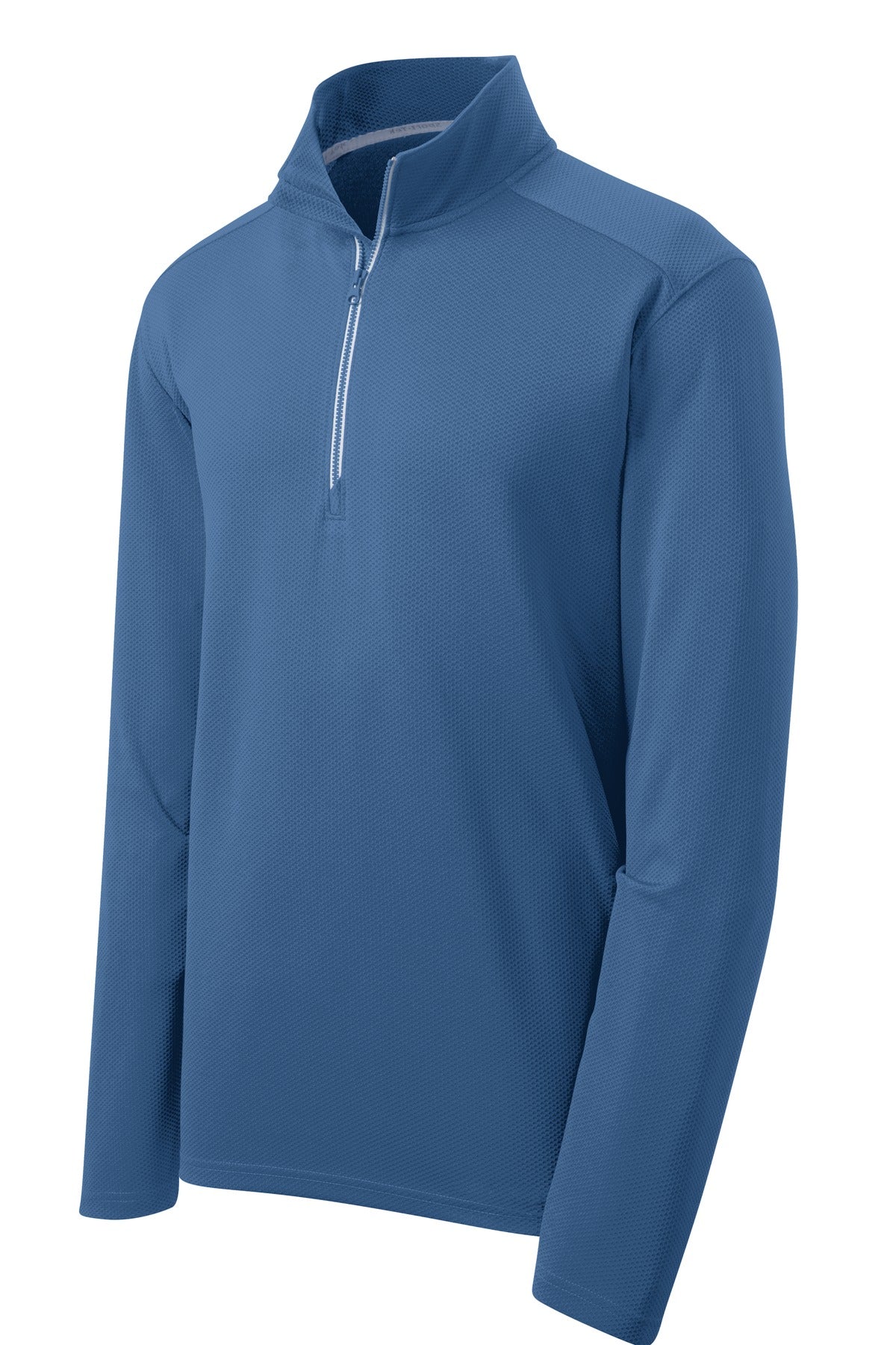 Front View of Dawn Blue Sport-Tek Sport-Wick Textured 1/4-Zip Pullover. ST860 plain
