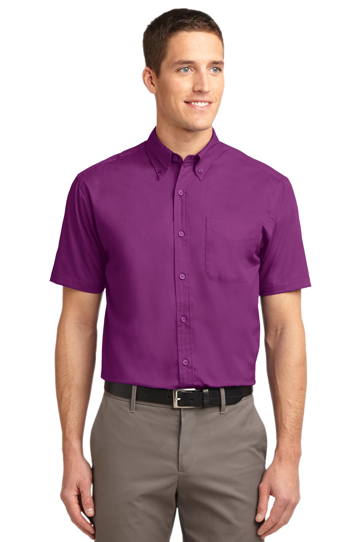 Front View of Deep Berry Port Authority Short Sleeve Easy Care Shirt. S508 plain