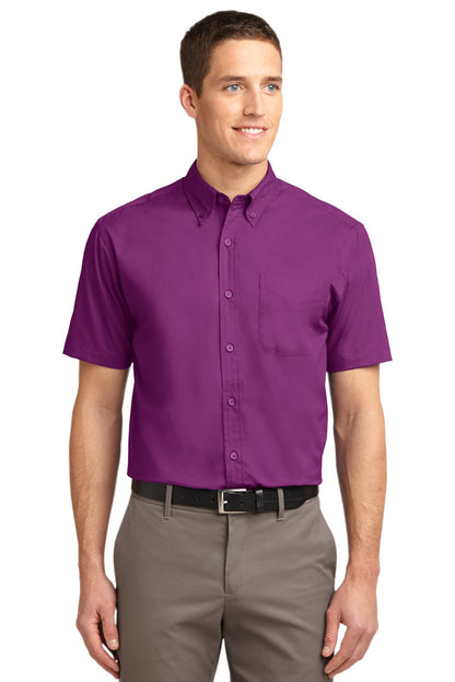 Front View of Deep Berry Port Authority Short Sleeve Easy Care Shirt. S508 plain