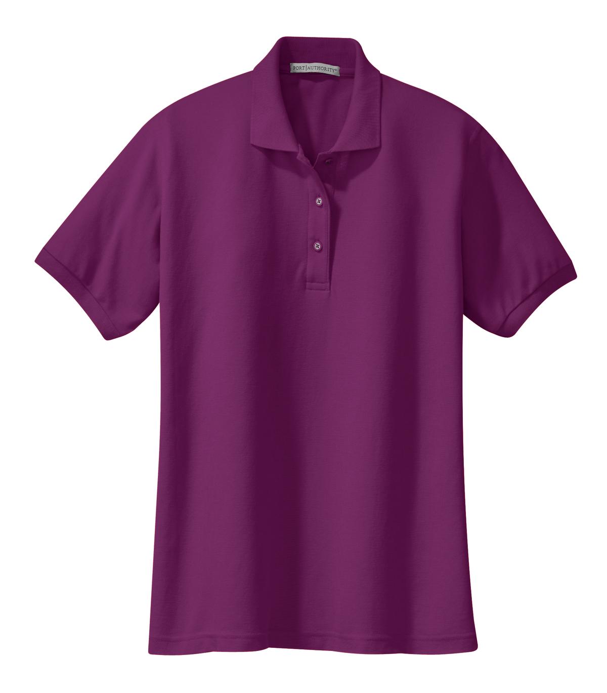 Front View of Deep Berry Port Authority Women's Silk Touch Polo. L500 plain