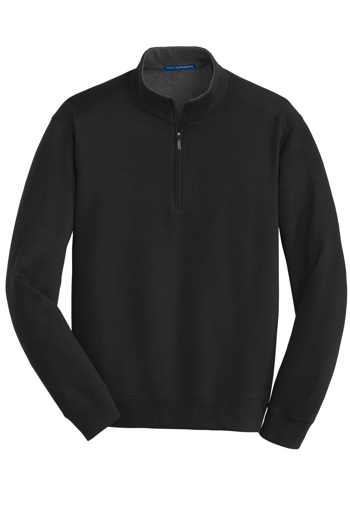 Front View of Deep Bk/Cha He Port Authority Interlock 1/4-Zip. K807 plain