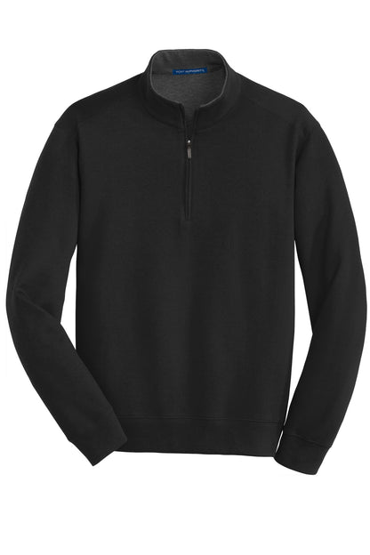Front View of Deep Bk/Cha He Port Authority Interlock 1/4-Zip. K807 plain