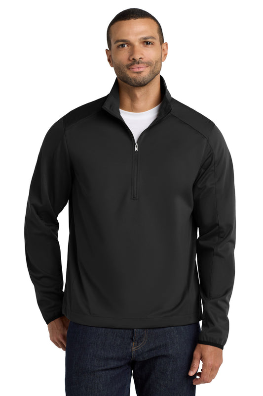 Front View of Deep Black Port Authority Active 1/2-Zip Soft Shell Jacket. J716 plain