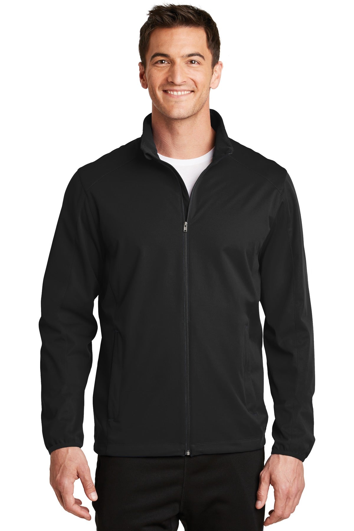 Front View of Deep Black Port Authority Active Soft Shell Jacket. J717 plain