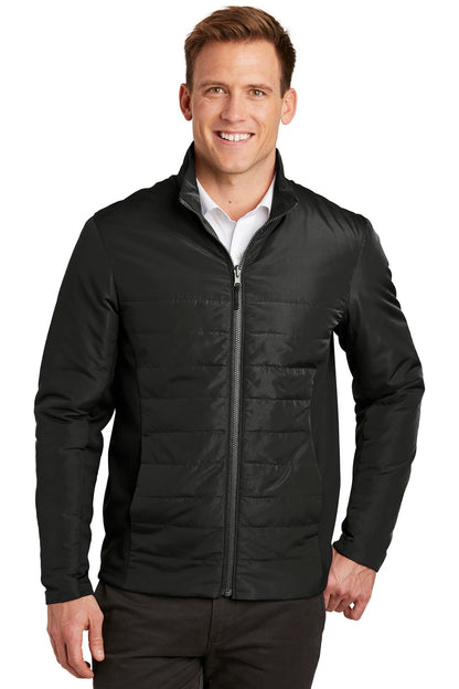 Front View of Deep Black Port Authority Collective Insulated Jacket. J902 plain