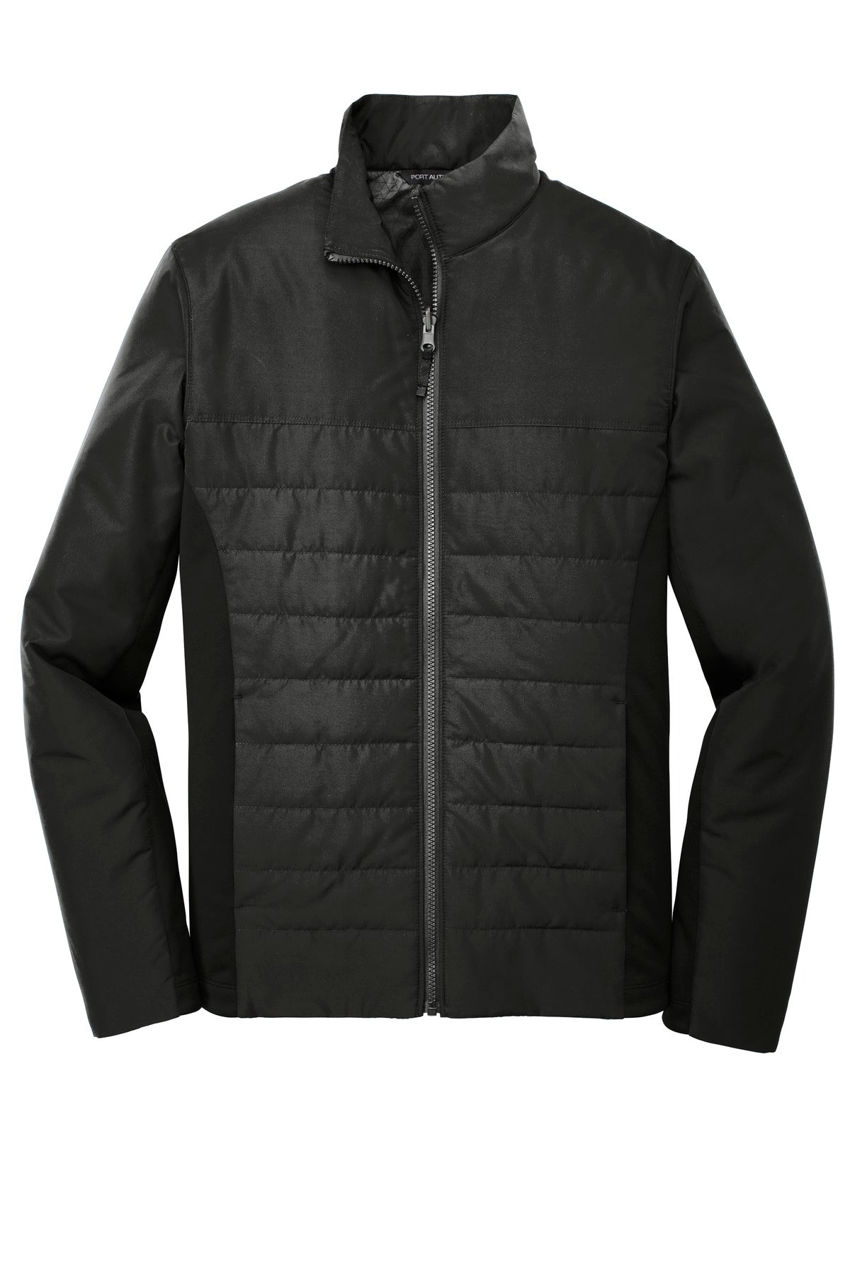 Front View of Deep Black Port Authority Collective Insulated Jacket. J902 plain