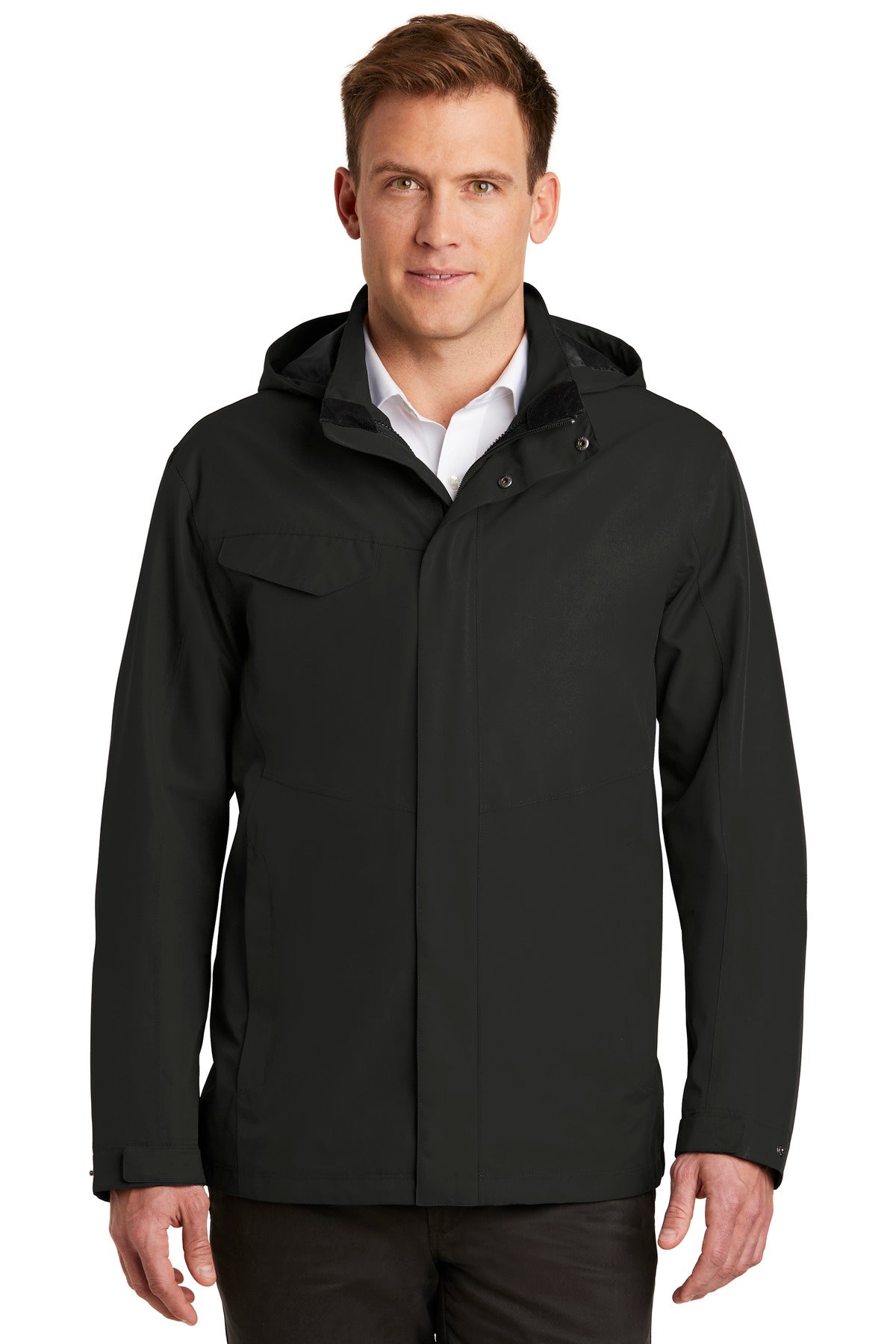 Front View of Deep Black Port Authority Collective Outer Shell Jacket. J900 plain