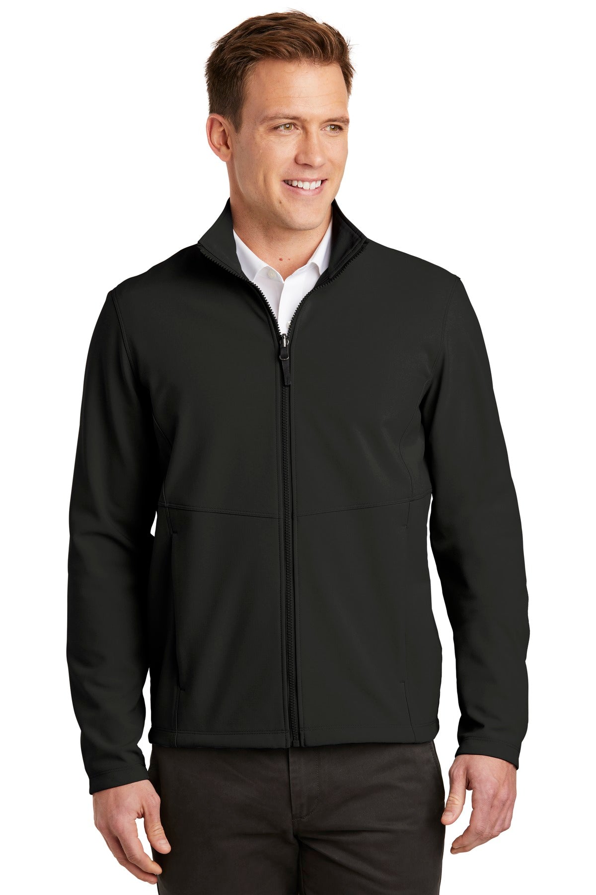 Front View of Deep Black Port Authority Collective Soft Shell Jacket. J901 plain