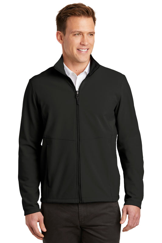 Front View of Deep Black Port Authority Collective Soft Shell Jacket. J901 plain