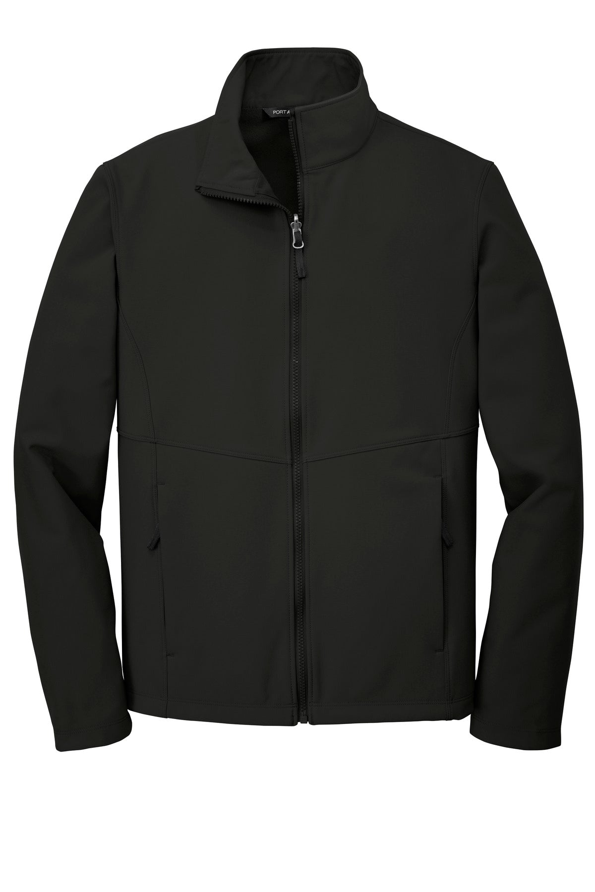 Front View of Deep Black Port Authority Collective Soft Shell Jacket. J901 plain