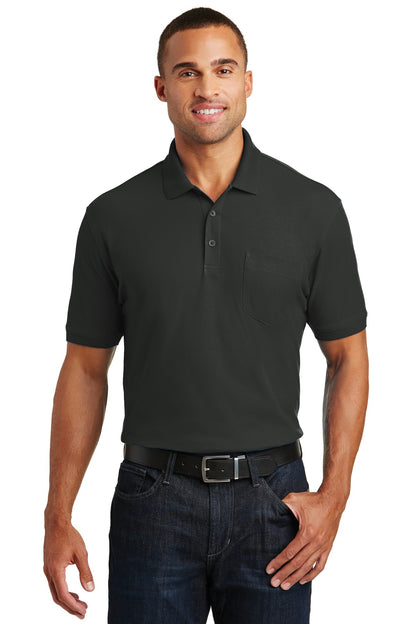 Front View of Deep Black Port Authority Core Classic Pique Pocket Polo. K100P plain