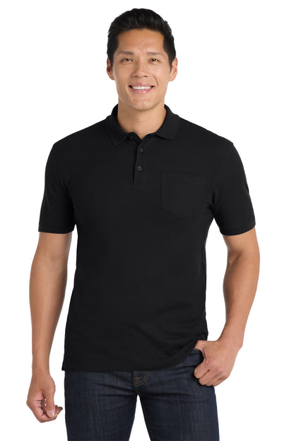 Front View of Deep Black Port Authority Core Classic Pique Pocket Polo. K100P plain