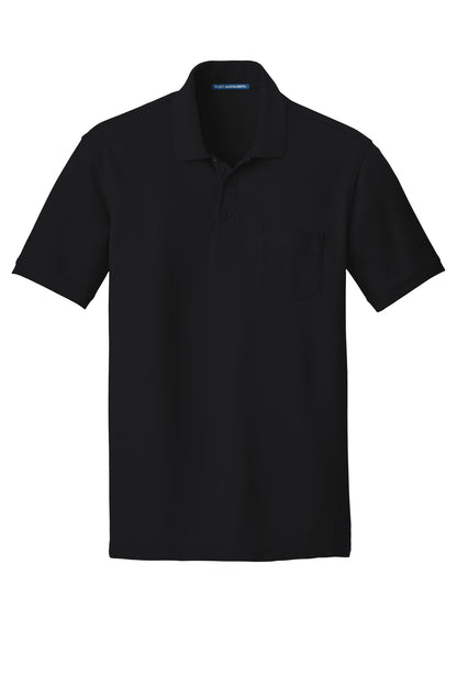 Front View of Deep Black Port Authority Core Classic Pique Pocket Polo. K100P plain