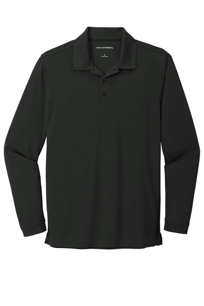 Front View of Deep Black Port Authority Dry Zone UV Micro-Mesh Long Sleeve Polo K110LS plain