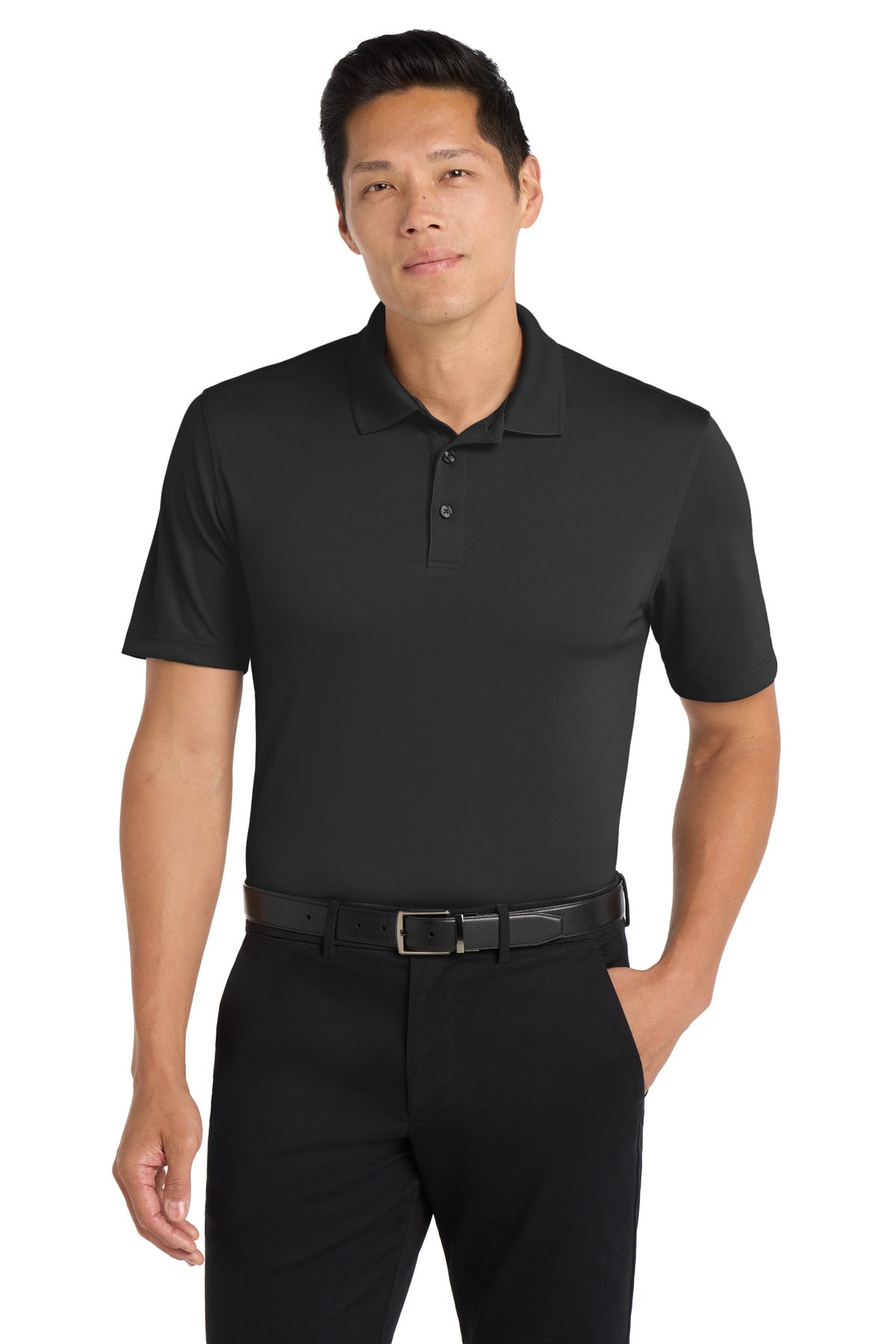 Front View of Deep Black Port Authority Dry Zone UV Micro-Mesh Polo. K110 plain