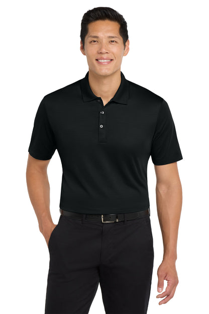 Front View of Deep Black Port Authority Eclipse Stretch Polo. K587 plain