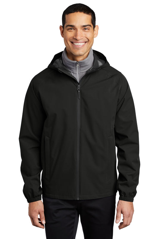 Front View of Deep Black Port Authority Essential Rain Jacket J407 plain