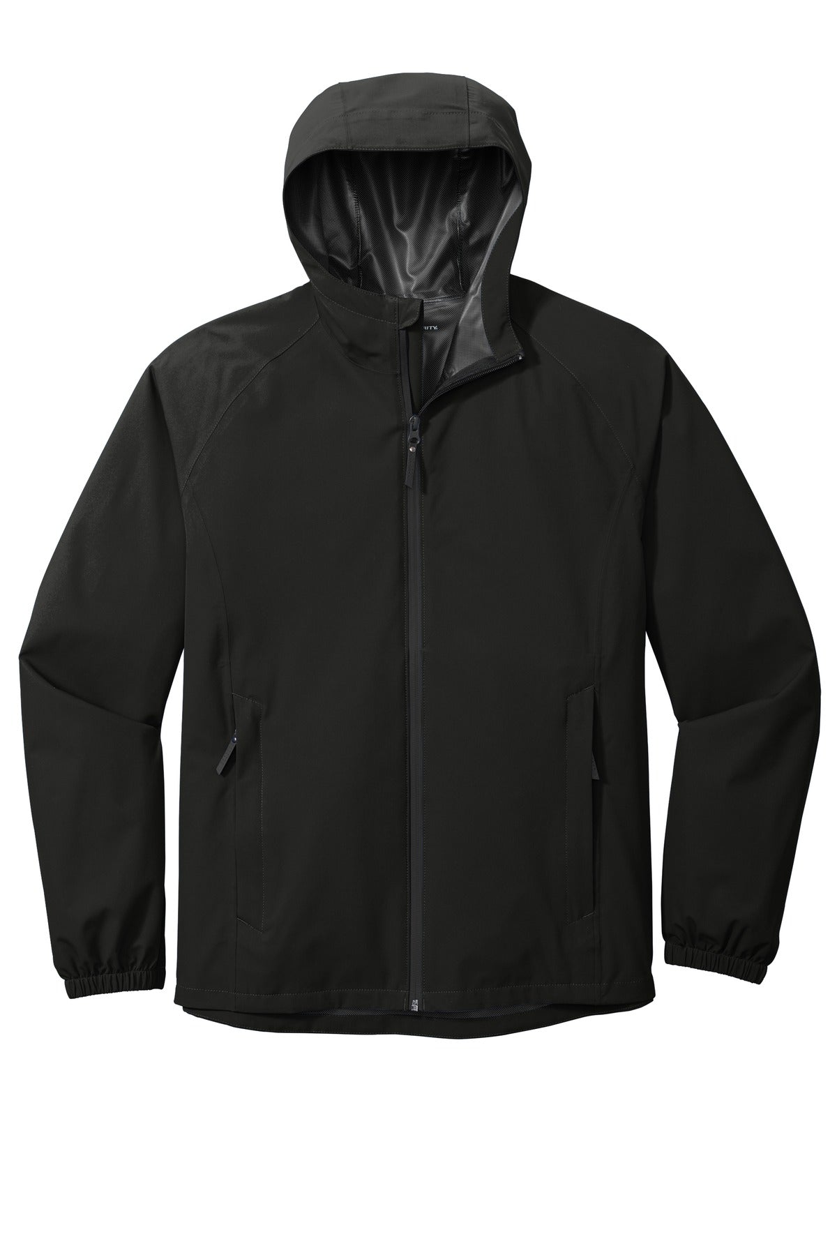 Front View of Deep Black Port Authority Essential Rain Jacket J407 plain