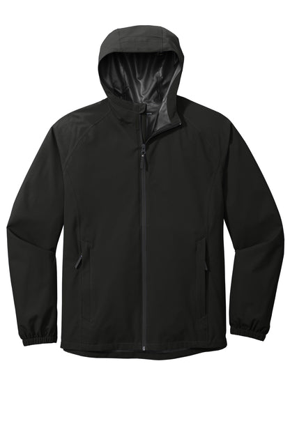 Front View of Deep Black Port Authority Essential Rain Jacket J407 plain