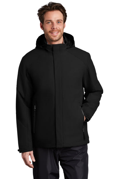 Front View of Deep Black Port Authority Insulated Waterproof Tech Jacket J405 plain