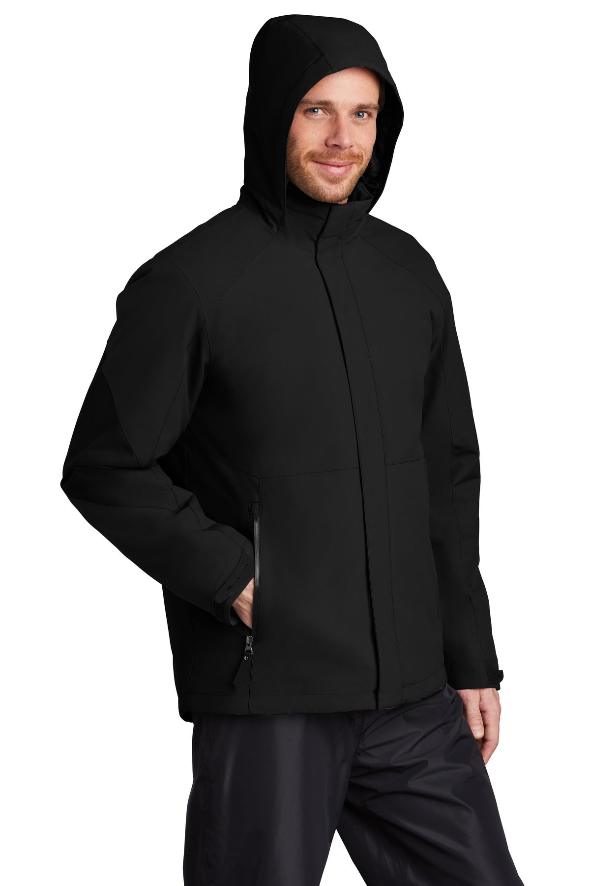 Front View of Deep Black Port Authority Insulated Waterproof Tech Jacket J405 plain