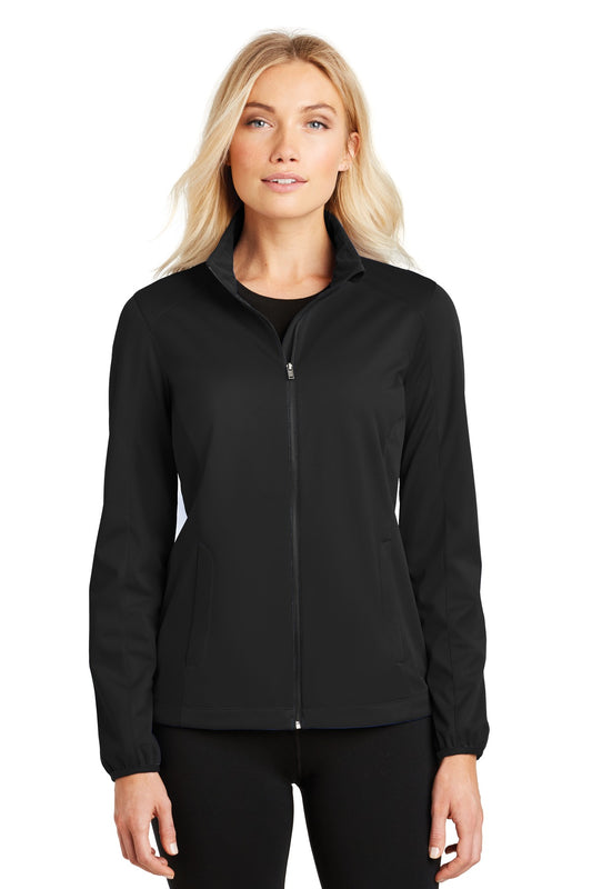 Front View of Deep Black Port Authority Women's Active Soft Shell Jacket. L717 plain