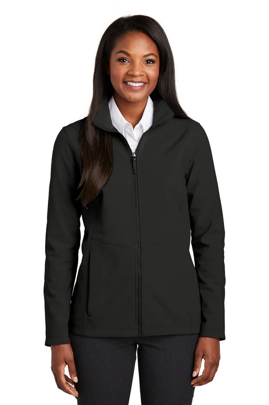 Front View of Deep Black Port Authority Women's Collective Soft Shell Jacket. L901 plain