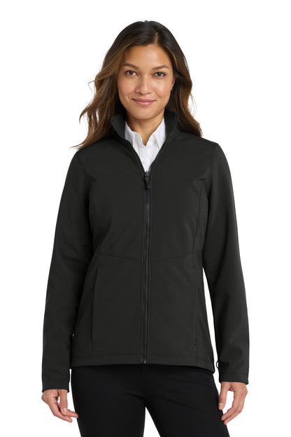 Front View of Deep Black Port Authority Women's Collective Soft Shell Jacket. L901 plain